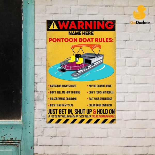 Pontoon Boat Rules - Warning Metal Sign - Custom Name - Metal Wall Art - GoDuckee