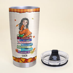 Personalized Autunm Girl Tumbler - For Book Lovers - Live In A World Where There Are October - Tumbler Cup - GoDuckee