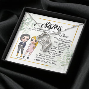 Besties No Matter Where Life Takes Us - Personalized Double Heart Necklace - Jewelry - GoDuckee