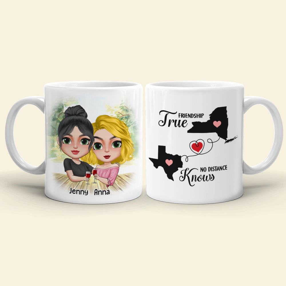 True Friendship Knows No Distance Personalized Friends Mug Gift For Sisters - Coffee Mug - GoDuckee