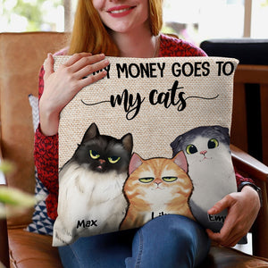 All My Money Goes To My Cats, Gift For Cat Lover, Personalized Pillow, Cat Pillow, Anniversary Gift - Pillow - GoDuckee