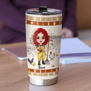 She Laughs Without Fear At The Rooster, Personalized Farm Chicken Lady Tumbler - Tumbler Cup - GoDuckee