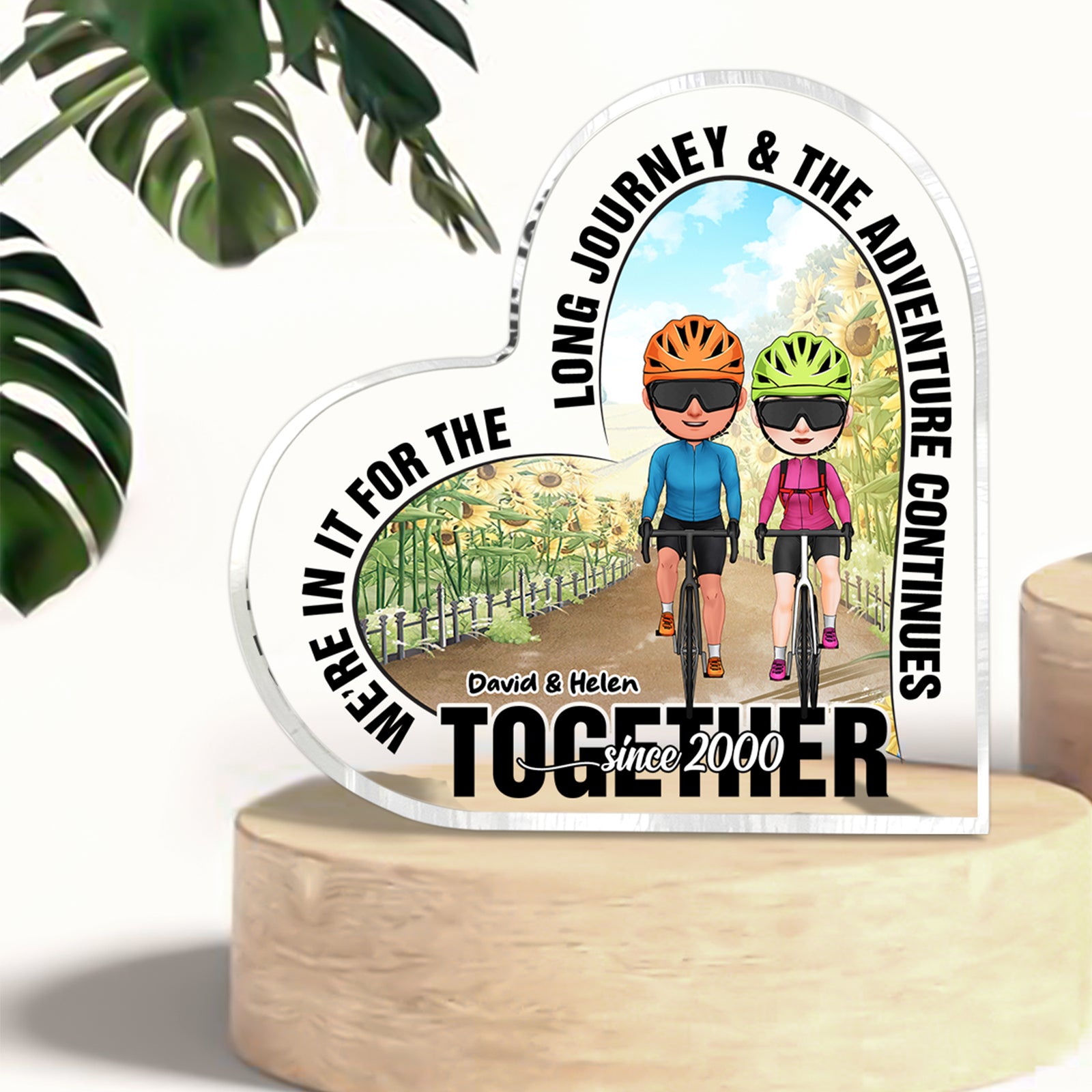 We're In It For The Long Journey & The Adventure Continues, Cycling Couple Heart Shaped Acrylic Plaque - Decorative Plaques - GoDuckee