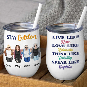 Personalized Cool & Badass Besties Wine Tumbler - Stay Golden, Live Like, Love Like - Leopard Pattern - Wine Tumbler - GoDuckee