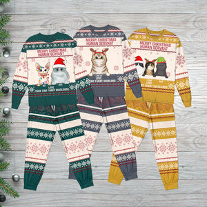 Merry Christmas Human Servant, Personalized Cat Pajamas, Christmas Gifts For Cat Lovers - AOP Products - GoDuckee