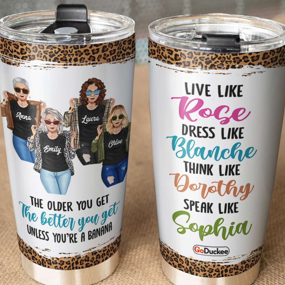 Personalized Friends Bestie Tumbler - The Golden Girls - Cool & Badass Woman - Leopard Pattern - Tumbler Cup - GoDuckee