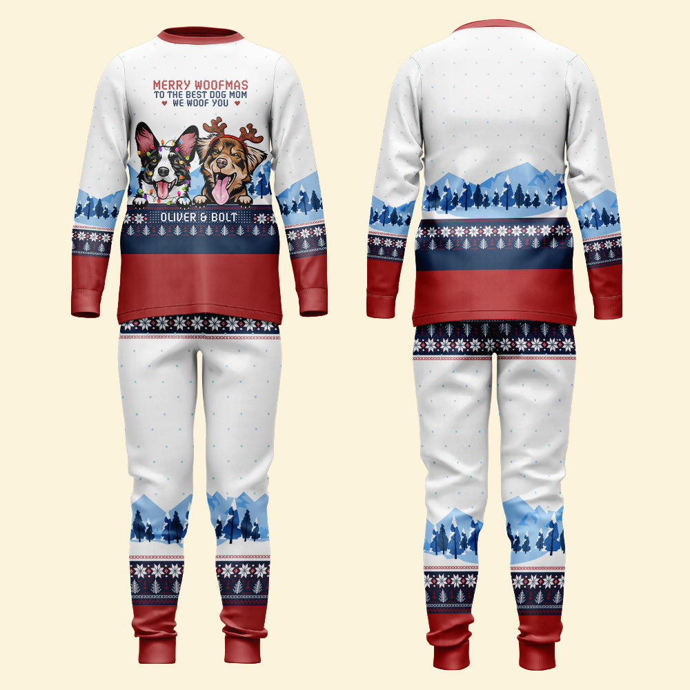 Merry Woofmas To The Best Dog Mom I Woof You, Personalized Dog Mom Pajamas, Gift For Dog Lovers - AOP Products - GoDuckee