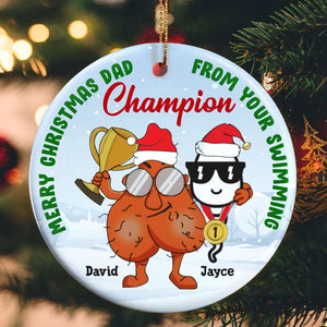 Merry Christmas Dad From Your Swimming Champion- Gift For Dad- Personalized Ceramic Ornament - Ornament - GoDuckee