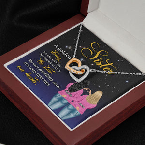 Personalized Unbiological Sister Interlocking Hearts Necklace - Golden String No One Can See Message Card - Jewelry - GoDuckee