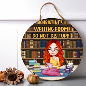 Writing Room Do Not Disturb - Personalized Round Wooden Sign - Gift For Book Lover - Wood Sign - GoDuckee