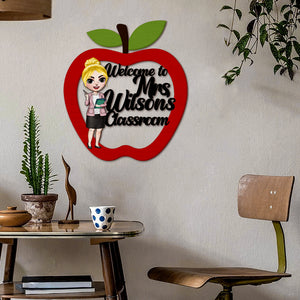 Apple Shape, Cute Teacher Personalized Welcome Wood Sign, Classroom Decor - Wood Sign - GoDuckee