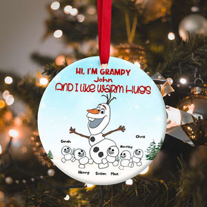 Snowman Family, Christmas Family Grandpa Round Ceramic Ornament - Ornament - GoDuckee