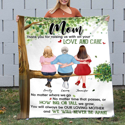 Love And Care, Gift For Mom, Personalized Blanket, Mother and Daughter Hugging, Mother's Day Gift - Blanket - GoDuckee