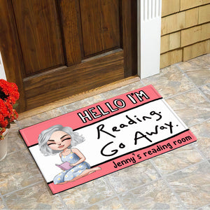 Personalized Reading Girl Welcome Mat - Custom Name - Hello I'm Reading Go Away - Doormat - GoDuckee