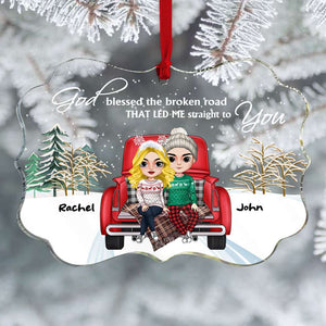 God Blessed The Broken Road That Led Me Straight To You, Personalized Couple Medallion Acrylic Ornament, Christmas Gift - Ornament - GoDuckee