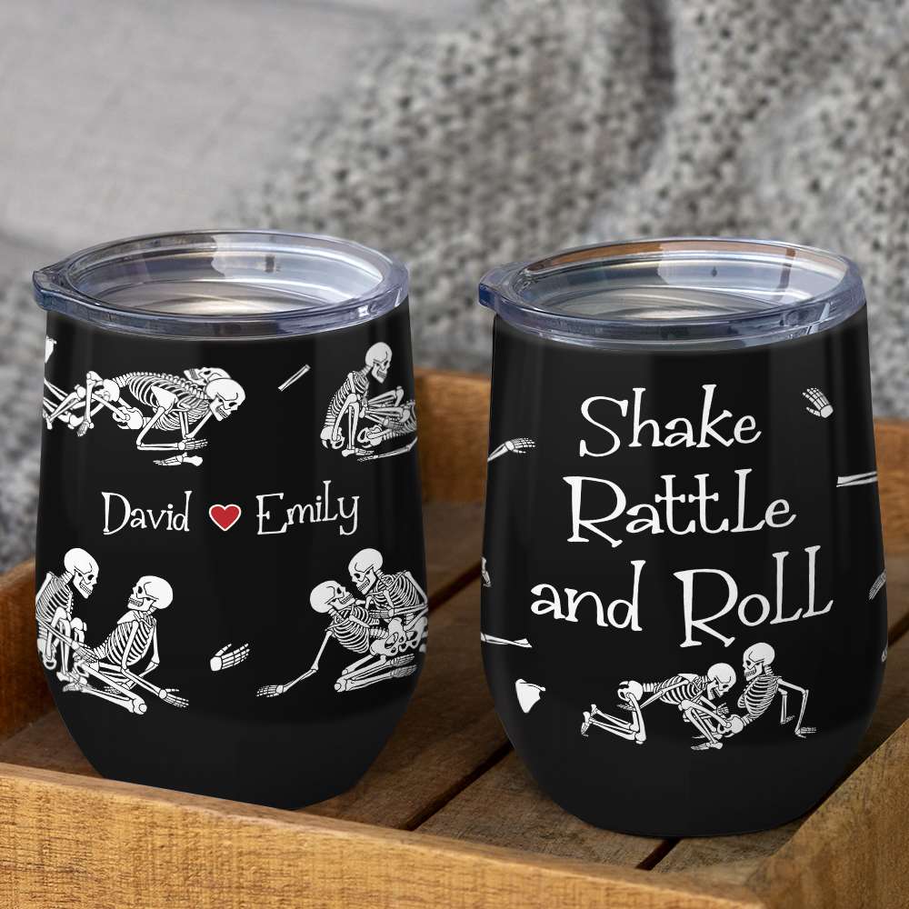 Skeleton Couple, Personalized Couple Wine Tumbler - Wine Tumbler - GoDuckee