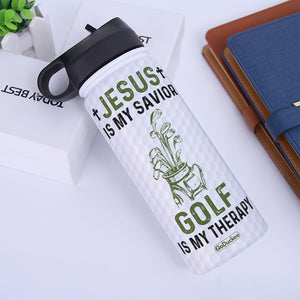 Jesus Is My Savior Golf Is My Therapy - Personalized Water Bottle - Water Bottles - GoDuckee