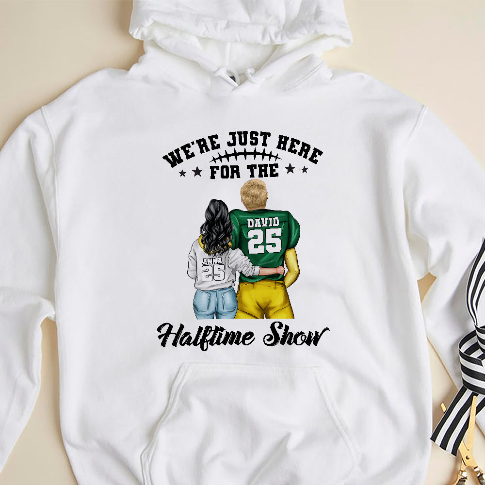 For Football Player - We're Just Here For The Halftime Show Personalized Football Couple Shirt - Shirts - GoDuckee