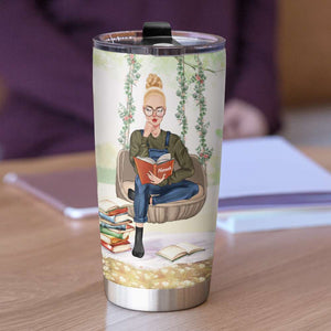 Personalized Reading Girl Tumbler - Girl Sitting On A Flower Swing - Tumbler Cup - GoDuckee