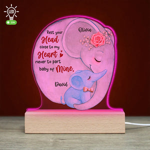 Rest Your Head Close to My Heart, Personalized Led Light, Gift For Children, Mother's Day Gift, Elephant Mom And Baby - Led Night Light - GoDuckee