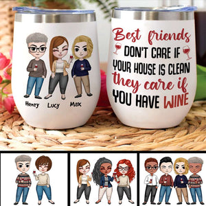 Personalized Drinking Friends Dolls Wine Tumbler - Best Friends Don't Care - Wine Tumbler - GoDuckee