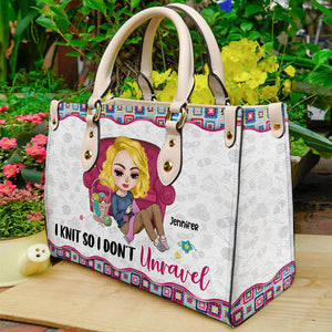 Knitting I Knit So I Don't Unravel - Personalized Leather Bag - Leather Bag - GoDuckee