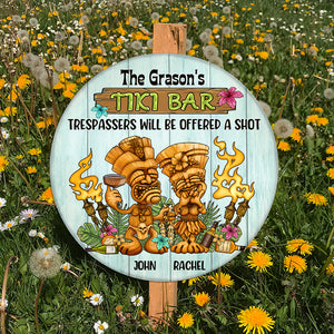 Tiki Bar Trespassers Will Be Offered A Shot - Personalized Round Wooden Sign - Wood Sign - GoDuckee