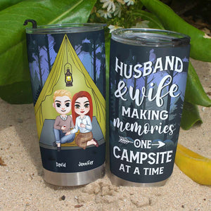 Husband And Wife Making Memories One Campsite At A Time, Gift For Couple, Personalized Tumbler - Tumbler Cup - GoDuckee