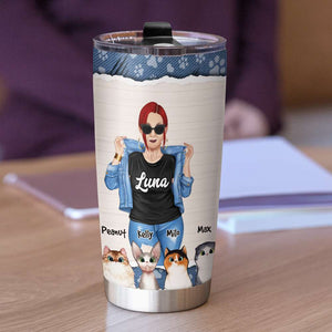 Personalized Cat Mom Tumbler Cup - Pawma Noun - Cool Woman With Cats - Tumbler Cup - GoDuckee