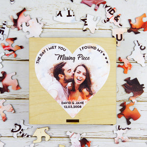 The Day I Met You I Found My Missing Piece Personalized Wood Puzzle, Gift For Couple - Wood Sign - GoDuckee