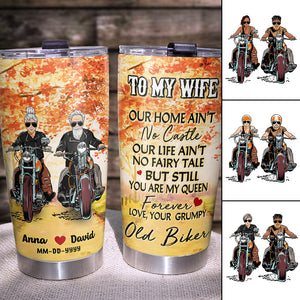 Personalized Biker Couple Tumbler - Our Home Ain't No Castle - - Tumbler Cup - GoDuckee
