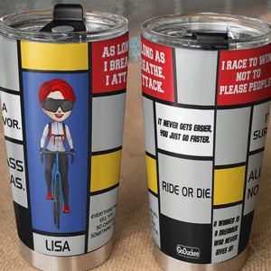 Personalized Cycling Girl Tumbler - It Never Gets Easier You Just Go Faster - Tumbler Cup - GoDuckee