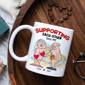 Supporting Each Other, Old Funny Couple Valentine White Mug - Coffee Mug - GoDuckee