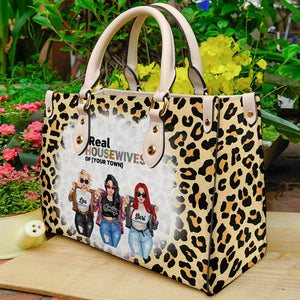 The Real Housewives Of Your Town - Personalized Leather Bag - Gift For Sisters - Leopard Pattern - Leather Bag - GoDuckee