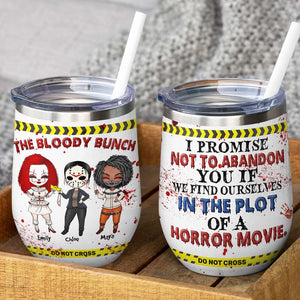 Personalized Horror Movie Girls Wine Tumbler - The Bloody Bunch - Warning Theme - Wine Tumbler - GoDuckee