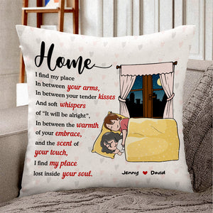 Sleeping Couple, Personalized Cartoon Couple Pillow, I Find My Place Lost Inside Your Soul - Pillow - GoDuckee