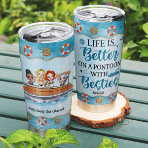 Life Is Better On A Pontoon With Besties, Personalized Pontoon Tumbler, Gift for Besties - Tumbler Cup - GoDuckee