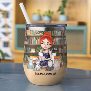 Personalized Reading Girl & Cat Breeds Wine Tumbler - Just Want To Read Books With My Cats - Library Room BOOK2104 - Wine Tumbler - GoDuckee