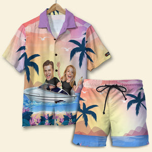 Custom Couple Hawaiian Shirt and Men Beach Shorts, Gift For Couple - Hawaiian Shirts - GoDuckee