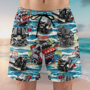 Muscle Car Hawaiian Shirt and Men Beach Shorts, Seamless Car Engine Pattern - Hawaiian Shirts - GoDuckee