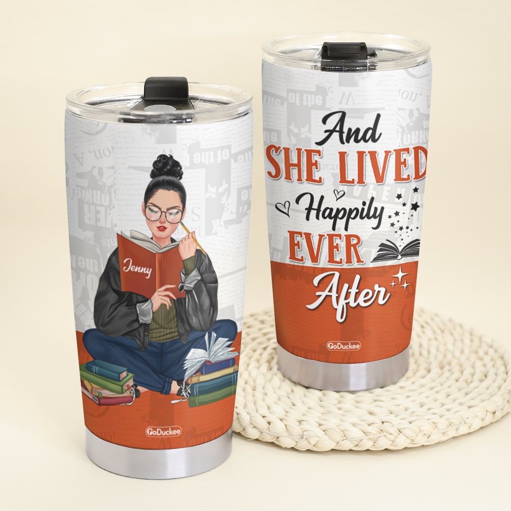 And She Lived Happily Ever After Personalized Reading Books Tumbler Cup Gift For Book Lovers - Tumbler Cup - GoDuckee