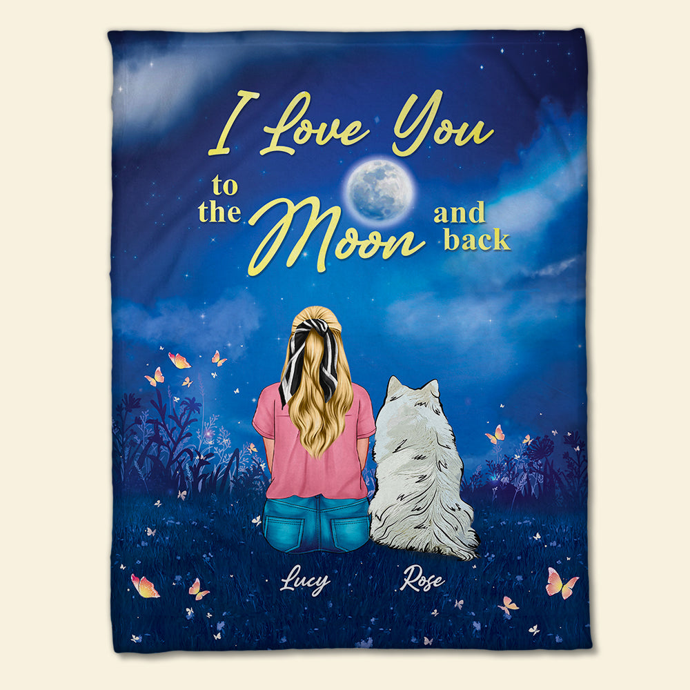 Dogs I Love You To The Moon And Back - Personalized Blanket - Blanket - GoDuckee