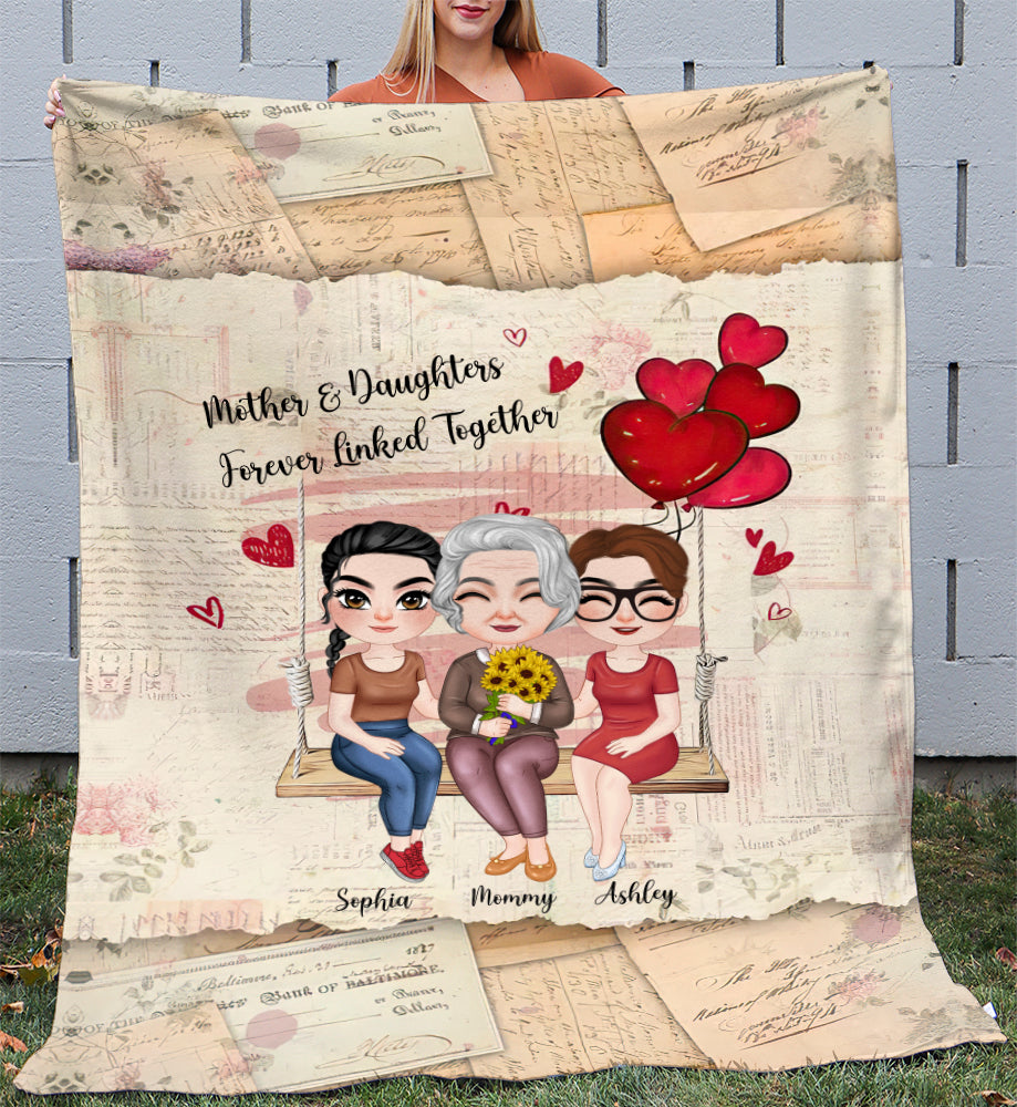 Mom & Daughter Forever Linked Together Personalized Blanket For Mom, Mother's Day Gift - Blanket - GoDuckee