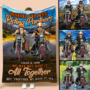 Personalized Biker Couple Blanket - Husband And Wife Riding Partners - Blanket - GoDuckee
