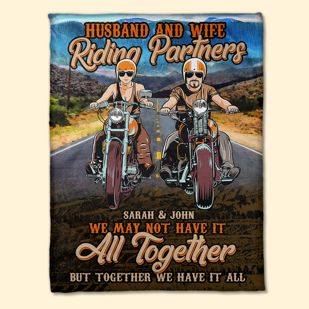 Personalized Biker Couple Blanket - Husband And Wife Riding Partners - Blanket - GoDuckee