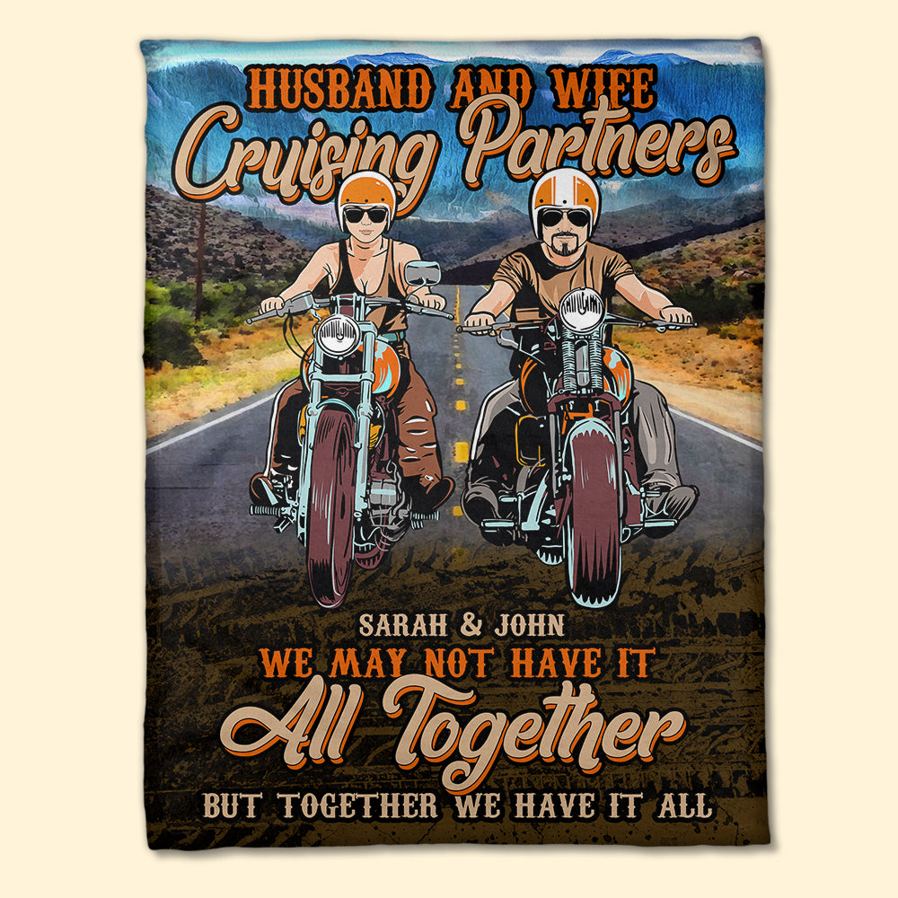 Biker Couple Husband And Wife Cruising Partners Custom Blanket - Blanket - GoDuckee