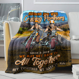 Biker Couple Husband And Wife Cruising Partners Custom Blanket - Blanket - GoDuckee