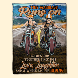 Personalized Biker Couple Blanket - This Marriage Runs On Love Laughter And a Whole Lot Of Riding - Blanket - GoDuckee