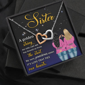 Personalized Unbiological Sister Interlocking Hearts Necklace - Golden String No One Can See Message Card - Jewelry - GoDuckee