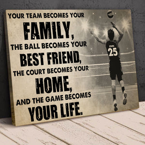 Personalized Male Volleyball Player Poster - Your Team Becomes Your Family - White Art - Poster & Canvas - GoDuckee